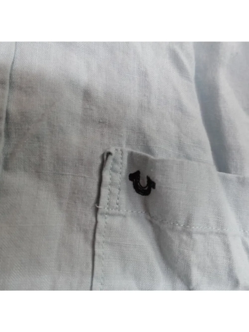 True Religion Shirt XL Blue Slim Fit 100% Linen